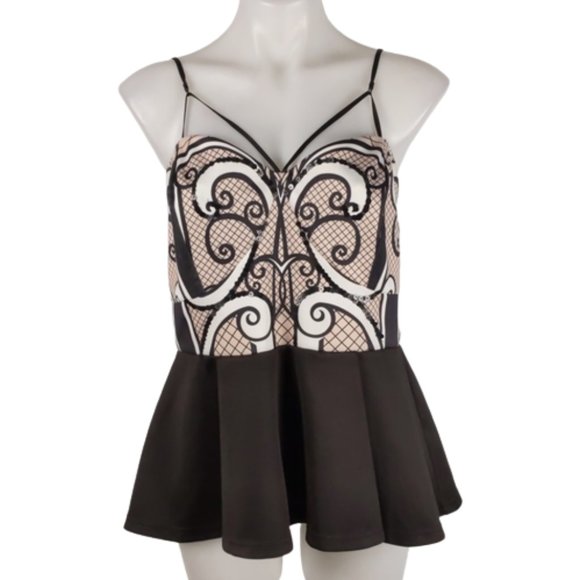 City Chic Tops - City Chic Women's Top Size XS 14 Black White Pink Sequins Peplum Straps Elastic